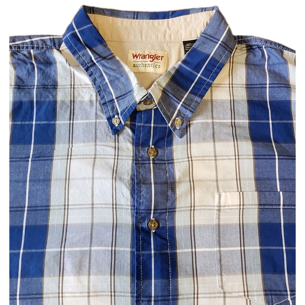Wrangler Authentics 3XL Blue Plaid Short Sleeve Button Up Shirt Men's Western